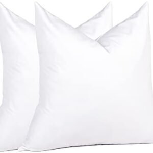puredown® 18 x 18 Decorative Feather Down Throw Pillow Inserts (Set of 2, White) for Sofa, Couch, Bed, Machine Washable
