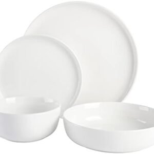 Gibson Home Oslo Porcelain Chip and Scratch Resistant Dinnerware Set, Service for 4 (16pcs), Plates and Bowls Dishes Sets, White