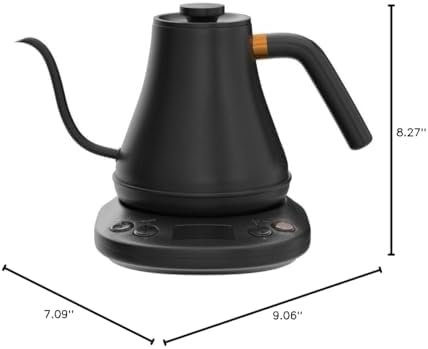 Mecity Electric Kettle Gooseneck Pour Over Kettle ±1℉ Temperature Control Quick Heating Water Boiler for Coffee & Tea & Formula Auto Shut Off Tea Kettle 1200 Watt, 0.8L, Matt Black, Barista Edition - Image 10