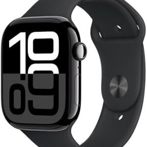 Apple Watch Series 10 [GPS 46mm case] Smartwatch with Jet Black Aluminium Case with Black Sport Band - M/L. Fitness Tracker, ECG App, Always-On Retina Display, Water Resistant