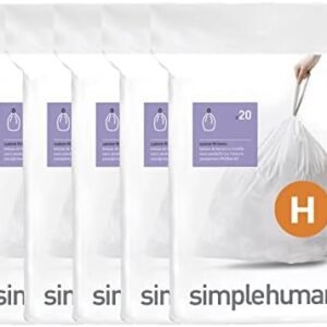 simplehuman Code H 100 Count,Genuine Custom Fit Liners, Drawstring Trash Bags in Dispenser Packs, 30-35 Liter / 8-9 Gallon, White