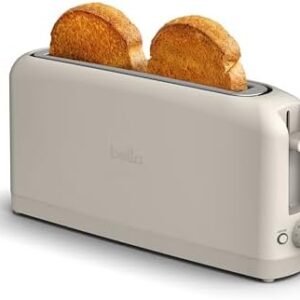 bella 2 Slice Slim Toaster, Fits-anywhere™ Kitchenware, 6 Setting Shade Control with Reheat & Cancel Buttons, Removable Crumb Tray, 10” Long Slot, Anti Jam & Auto Shutoff, 900 Watt, Oatmilk