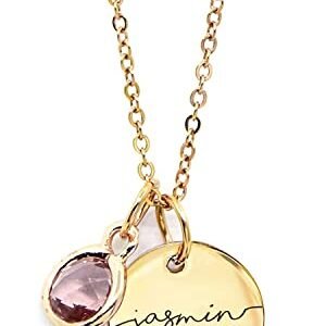 Birthstone Name Necklace Personalized Jewelry for Women Christmas Gifts for Mom Gold Plated Pendant Charm, Custom Jewelry Grandma Gift Birthday Personalized Gifts for New Moms -CN-BS-SH