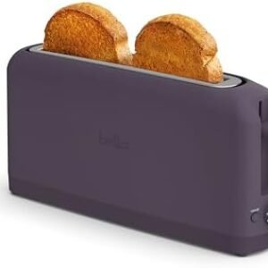 bella 2 Slice Slim Toaster, 6 Setting Shade Control w Reheat and Cancel Buttons, Removable Crumb Tray, 10” Long Slot, Anti Jam & Auto Shutoff, Auto Centering Guides and Cord Wrap, 900 Watt, Plum