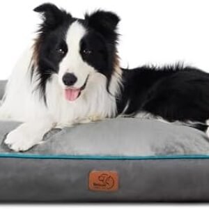 Bedsure Entire Waterproof Large Dog Bed - 4 inch Thicken Up to 80lbs Large Dog Bed with Removable Washable Cover, Pet Bed Mat Pillows, Grey