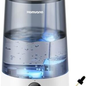 Homvana Humidifiers for Bedroom Home, 3.6 L Cool Mist Top-Fill 34H Super Long Time, Quiet 16dB, Baby Humidifier, Oil Diffuser for Large Room, Plants, Nursery, Office BPA FREE, 7 Color Light Ultrasonic