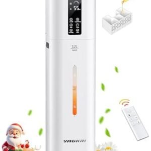 VAGKRI 12L Humidifiers for Large Room, Last 120 Hours, Cover up to 1000ft², Top Fill Ultrasonic Cool Mist Humidifier, 3 Mist Level, 24H Timer, Essential Oil Diffuser Humidifiers For Bedroom, Home