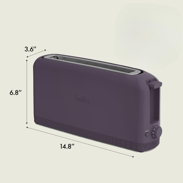 bella 2 Slice Slim Toaster, 6 Setting Shade Control w Reheat and Cancel Buttons, Removable Crumb Tray, 10” Long Slot, Anti Jam & Auto Shutoff, Auto Centering Guides and Cord Wrap, 900 Watt, Plum - Image 7