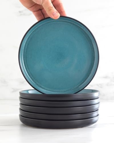 32 Piece Dinnerware Sets for 8 - Modern Style Stoneware Dinnerware Set - Scratch Resistant, Dishwasher Safe Plates and Bowls Sets Ceramic, Dish Set, Bowl and Plate Set - Black and Petrol Blue… - Image 7