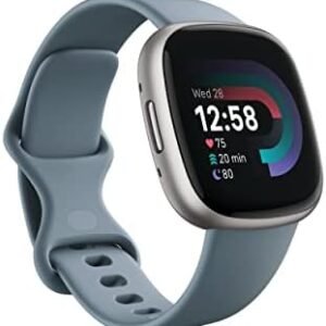 Fitbit Versa 4 Fitness Smartwatch with Daily Readiness, GPS, 24/7 Heart Rate, 40+ Exercise Modes, Sleep Tracking and more, Waterfall Blue/Platinum, One Size (S & L Bands Included)
