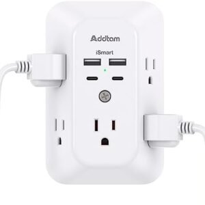 Surge Protector Outlet Extender - Addtam 5-Outlet Splitter with 4 USB Wall Charger(2 USB-C Ports), Multi Plug Outlet Power Strip for Home, Dorm Room Essentials