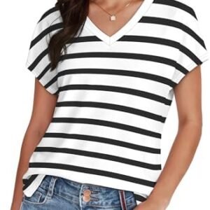 WIHOLL Womens Tops Basic Summer V Neck T Shirts Short Sleeve Dressy Casual Loose Fit Cute Tee Clothes Trendy Fashion Outfits