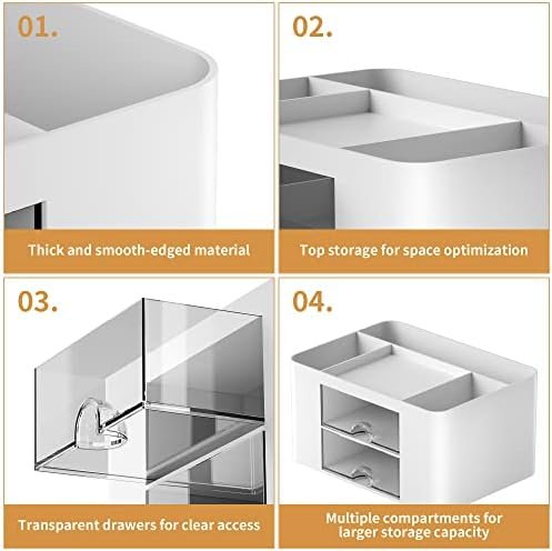 Marbrasse Pen Organizer with 2 Drawer, Multi-Functional Pencil Holder for Desk, Desk Organizers and Accessories with 5 Compartments + Drawer for Office Art Supplies (White) - Image 6