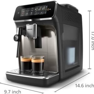 PHILIPS 3300 Series Fully Automatic Espresso Machine – 5 Hot & Iced drinks, 40% Quieter SilentBrew, Ceramic Grinder, Aquaclean Filter, Black Chrome (EP3326/90)