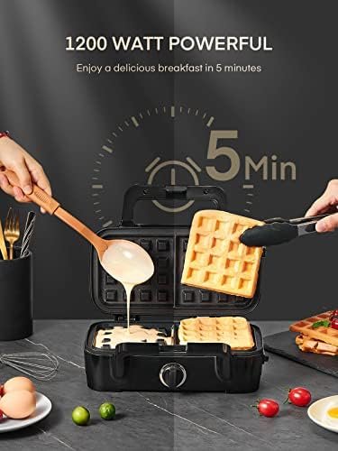 FOHERE Waffle Maker 3 in 1 Sandwich Maker 1200W Panini Press With Removable Plates and 5-gear Temperature Control, Non-stick Coating Easy to Clean,Indicator Lights, Silver/Black - Image 6