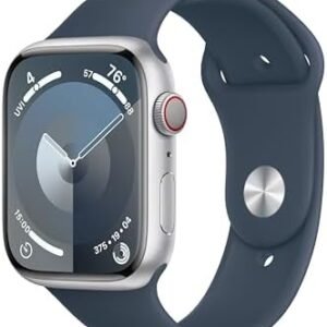 Apple Watch Series 9 [GPS + Cellular 45mm] Smartwatch with Silver Aluminum Case with Storm Blue Sport Band M/L. Fitness Tracker, Blood Oxygen & ECG Apps, Always-On Retina Display