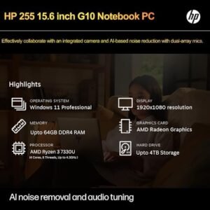 HP 255 G10 Laptop for Home or Work, 16GB RAM, 1TB SSD, 15.6″ Full HD, Ryzen 3 7330U (Beat Intel i5-1135G7), HDMI, USB-C, Windows 11 Pro, Business and Fun Ready