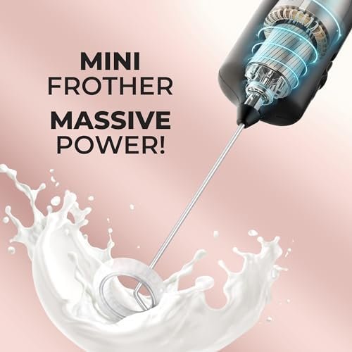 Mini & Mighty Milk Frother Wand - Powerful Handheld Drink Mixer - Stocking Stuffer Coffee Frother For Latte, Cappuccino, Matcha, Hot Chocolate, Creamer - Black - Image 5