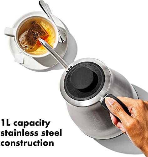 OXO Brew Gooseneck Electric Kettle – Hot Water Kettle, Pour Over Coffee & Tea Kettle, Adjustable Temperature, Built-In Brew Timer, Stainless Steel, 1L - Image 2