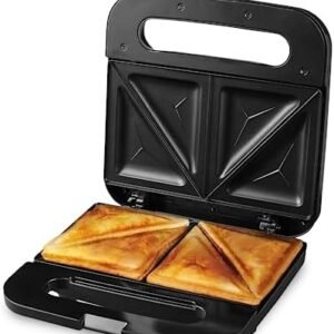 OVENTE Electric Sandwich Maker with Non-Stick Plates, Indicator Lights, Cool Touch Handle, Easy to Clean and Store, Perfect for Cooking Breakfast, Grilled Cheese, Tuna Melts and Snacks, Black GPS401B