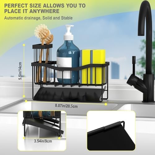 Maifan Sink Caddy Sponge Holder for Kitchen Sink with Brush Holder and Stainless Steel Self Drain Tray, Rustproof Kitchen Sink Organizer for Sponge, Soap Dispenser Storage Kitchen Accessories - Image 5