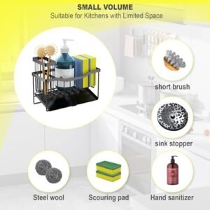 Maifan Sink Caddy Sponge Holder for Kitchen Sink with Brush Holder and Stainless Steel Self Drain Tray, Rustproof Kitchen Sink Organizer for Sponge, Soap Dispenser Storage Kitchen Accessories