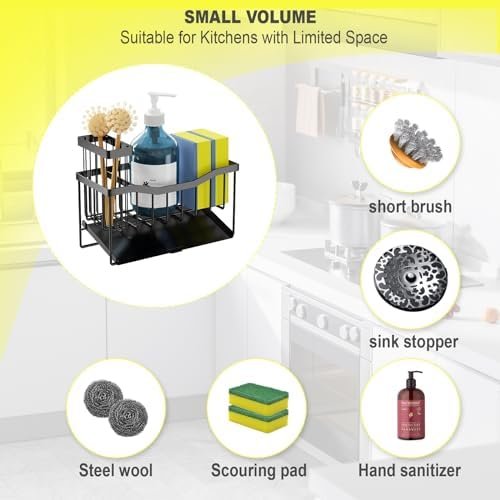 Maifan Sink Caddy Sponge Holder for Kitchen Sink with Brush Holder and Stainless Steel Self Drain Tray, Rustproof Kitchen Sink Organizer for Sponge, Soap Dispenser Storage Kitchen Accessories - Image 2