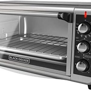 BLACK+DECKER 8-Slice Extra Wide Convection Toaster Oven, Fits 9″x13″ Oven Pans and 12″ Pizza, Bake, Toast, Broil, and Keep Warm Functions, Countertop Compact Design with Stainless Steel Finish