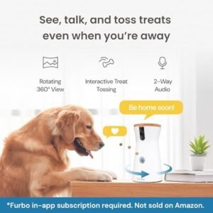 Furbo 360° Dog Camera + Nanny Bundle: Home Security & Dog Safety Alerts, Rotating Pet Treat Dispenser Camera with Speaker, Smart Home Indoor Cam w Phone App (Additional Subscription Required at Setup)