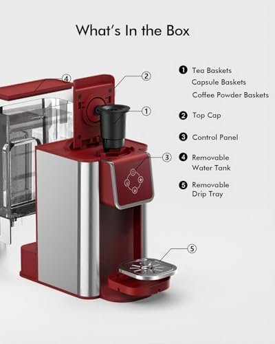 SIFENE Single Serve Coffee Machine, 3-in-1 Pod Coffee Maker for K-Pod Capsule, Ground Coffee, and Leaf Tea with 6-10 oz Cup Size, 50 oz Removable Water Reservoir, Red - Image 7
