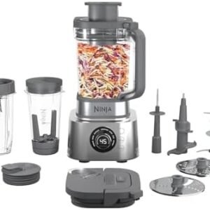 Ninja Blender and Food Processor Combo, Foodi Power Blenders For Kitchen and Personal Size, Smoothie Maker, 6 Functions for Bowls, Spreads, Shakes, 72-oz. Glass Pitcher & To-Go Cups, Silver SS401