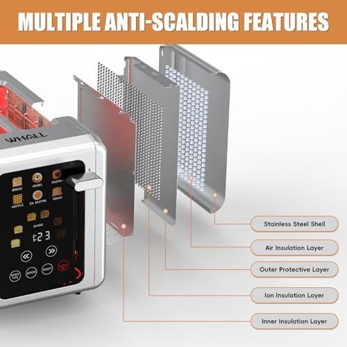 WHALL® Touch Screen Toaster 2 Slice, Stainless Steel Digital Timer Toaster, 6 Bread Types & 6 Shade Settings, Smart Extra Wide Slots Toaster With Bagel, Cancel, Defrost Functions - Image 8