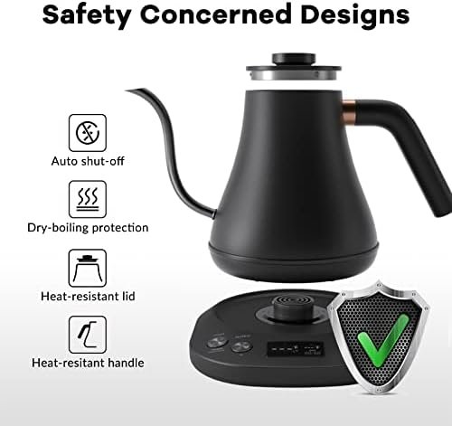 Mecity Electric Kettle Gooseneck Pour Over Kettle ±1℉ Temperature Control Quick Heating Water Boiler for Coffee & Tea & Formula Auto Shut Off Tea Kettle 1200 Watt, 0.8L, Matt Black, Barista Edition - Image 4