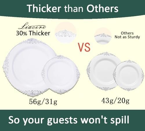 Liacere 350PCS Silver Plastic Plates&Pre Rolled Napkins for 50 Guests - Plastic Dinnerware Sets 100 Silver Disposable Plates, 150 Silver Silverware, 50Cups and 50Napkins for Wedding&Party&Christmas - Image 3