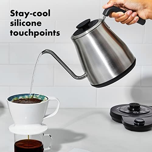 OXO Brew Gooseneck Electric Kettle – Hot Water Kettle, Pour Over Coffee & Tea Kettle, Adjustable Temperature, Built-In Brew Timer, Stainless Steel, 1L - Image 4