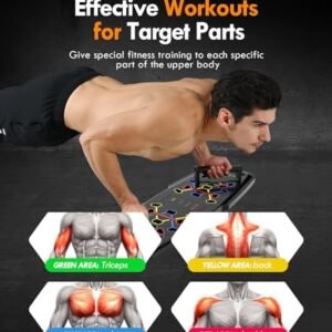 Push Up Board,Home Gym,Portable Exercise Equipment,Pilates Bar & 20 Fitness Accessories with Resistance Bands & Ab Roller Wheel,Full Body Workout at Home