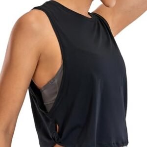 CRZ YOGA Pima Cotton Cropped Tank Tops for Women - Sleeveless Sports Shirts Athletic Yoga Running Gym Workout Crop Tops