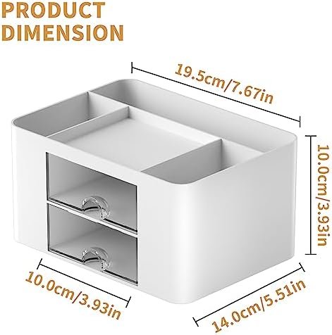 Marbrasse Pen Organizer with 2 Drawer, Multi-Functional Pencil Holder for Desk, Desk Organizers and Accessories with 5 Compartments + Drawer for Office Art Supplies (White) - Image 4