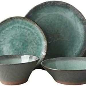 Gibson Elite Green Lantern Service for 4 (16 Piece) Double Bowl Dinnerware Set, Teal, Soft Gray, Dinnerware Set