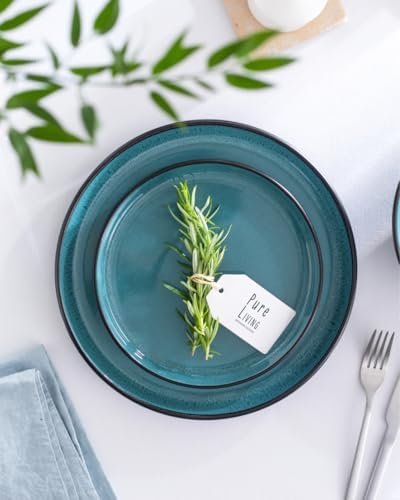 32 Piece Dinnerware Sets for 8 - Modern Style Stoneware Dinnerware Set - Scratch Resistant, Dishwasher Safe Plates and Bowls Sets Ceramic, Dish Set, Bowl and Plate Set - Black and Petrol Blue… - Image 2