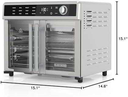 BLACK+DECKER Crisp 'N Bake Air Fryer Toaster Oven Combo, 12 in 1 Countertop Convection Oven Cooks Food Fast, Fits a Whole Pizza or 6 Toast Slices, French Doors with Stainless Steel Finish - Image 9