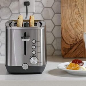 GE 2 Slice Stainless Steel Toaster, Extra Wide Slots for Toasting Bagels, Breads, Waffles & More, 7 Adjustable Shade Settings, Removable Crumb Tray, Countertop Kitchen Essentials, 850 Watts