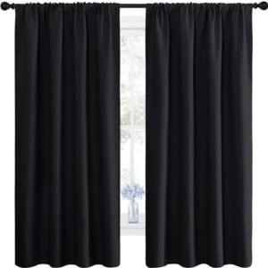 NICETOWN Halloween Black Blackout Curtain Blinds - Solid Thermal Insulated Window Treatment Blackout Drapes/Draperies for Bedroom (2 Panels, 42 inches Wide by 63 inches Long, Black)