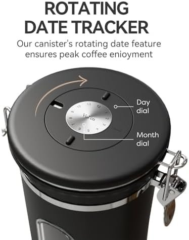 Veken Coffee Canister with Window, Airtight Stainless Steel Kitchen Food Storage Container, Date Tracker and Scoop for Grounds Coffee Bar Accessories, Beans, Tea, Flour, Cereal, Sugar, 22OZ, Black - Image 3