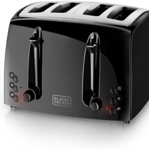 BLACK+DECKER 4-Slice Toaster, TR1410BD, Extra-Wide, 7 Shade Settings, Crumb Trays, Gloss Black
