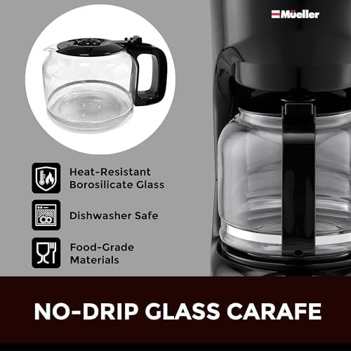 Mueller 12-Cup Drip Coffee Maker - Borosilicate Carafe, Auto-Off, Reusable Filter, Anti-Drip, Keep-Warm Function, Clear Water Level Window Coffee Machine, Ideal for Home or Office - Image 7