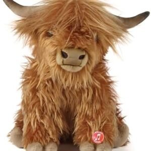 Living Nature Highland Cow Brown Stuffed Animal | Farm Toy with Sound | Soft Toy for Kids | Naturli Eco-Friendly Plush | 9 Inches