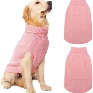 Mihachi Turtleneck Dog Sweater - Winter Coat Apparel Classic Cable Knit Clothes with Leash Hole for Cold Weather, Ideal Gift for Pet in New Year