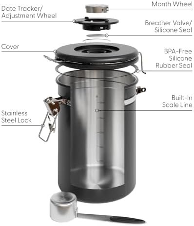 Veken Coffee Canister with Window, Airtight Stainless Steel Kitchen Food Storage Container, Date Tracker and Scoop for Grounds Coffee Bar Accessories, Beans, Tea, Flour, Cereal, Sugar, 22OZ, Black - Image 5