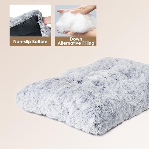 EHEYCIGA Fluffy Dog Crate Bed for Medium Dogs, Plush Faux Fur Dog Crate Pad, Calming Anti Anxiety Medium Dog Bed for Crate, Washable Soft Warm Dog Crate Mat with Non-Slip Bottom - Image 4